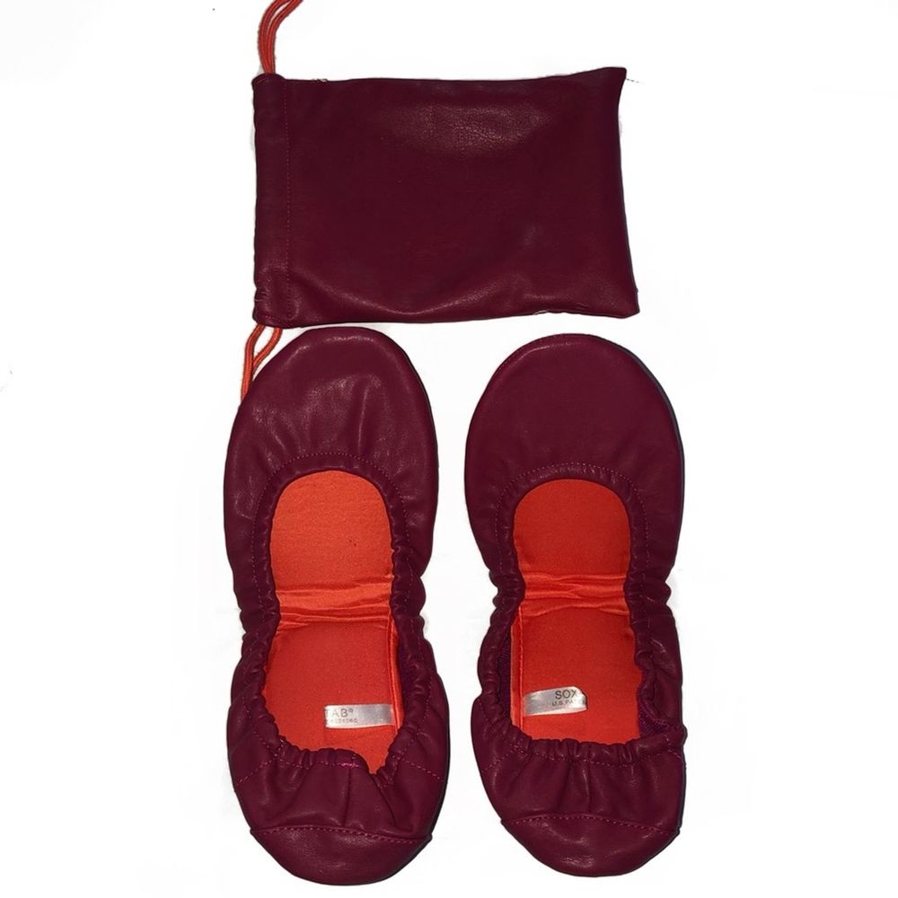 Pink Foldable Leather Ballet Flats & Travel Pouch